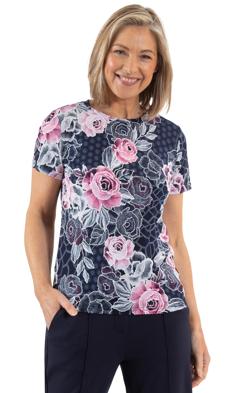 Anna Rose Floral Textured Short Sleeve Top