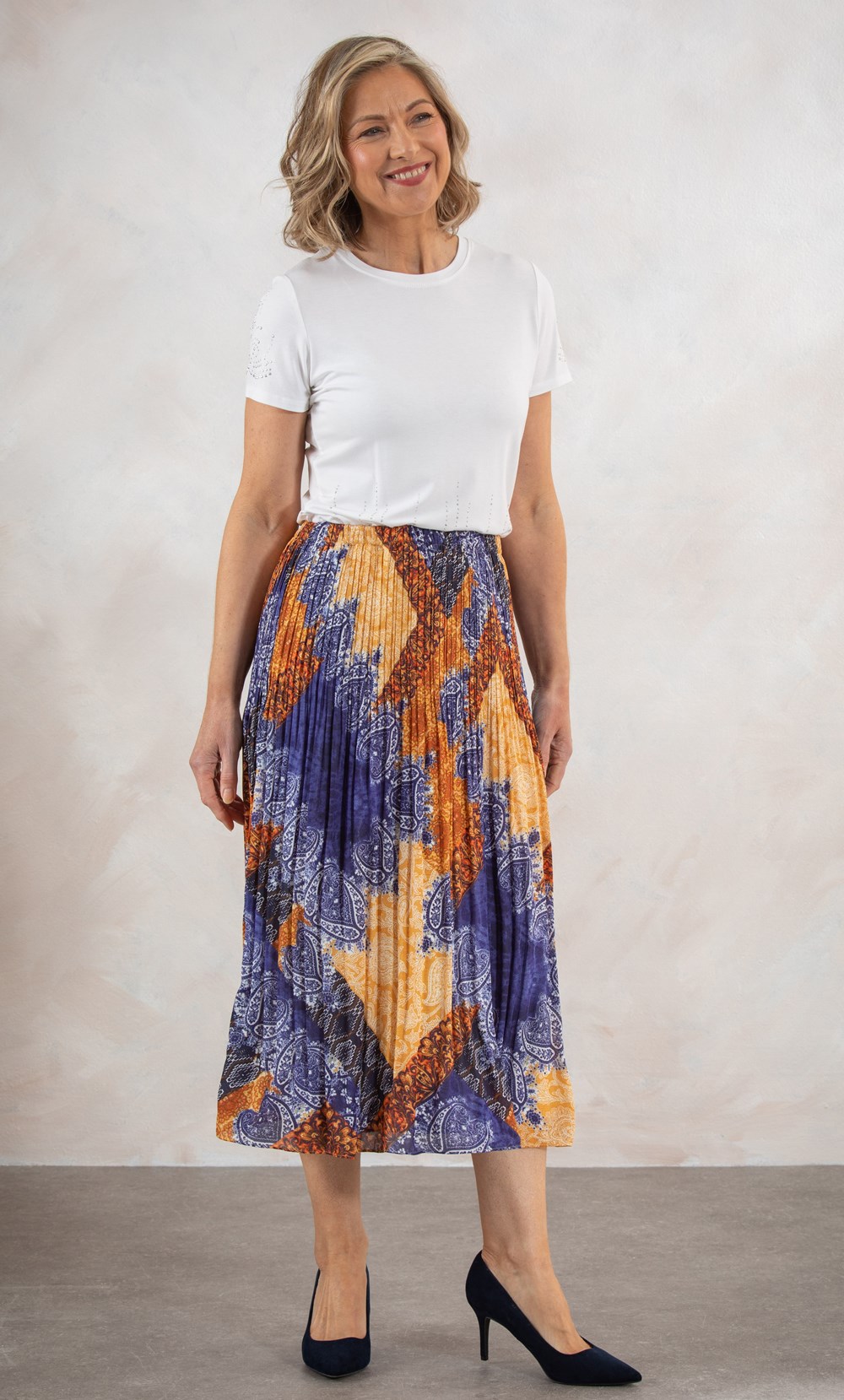 Anna Rose Paisley Print Pleated Midi Skirt