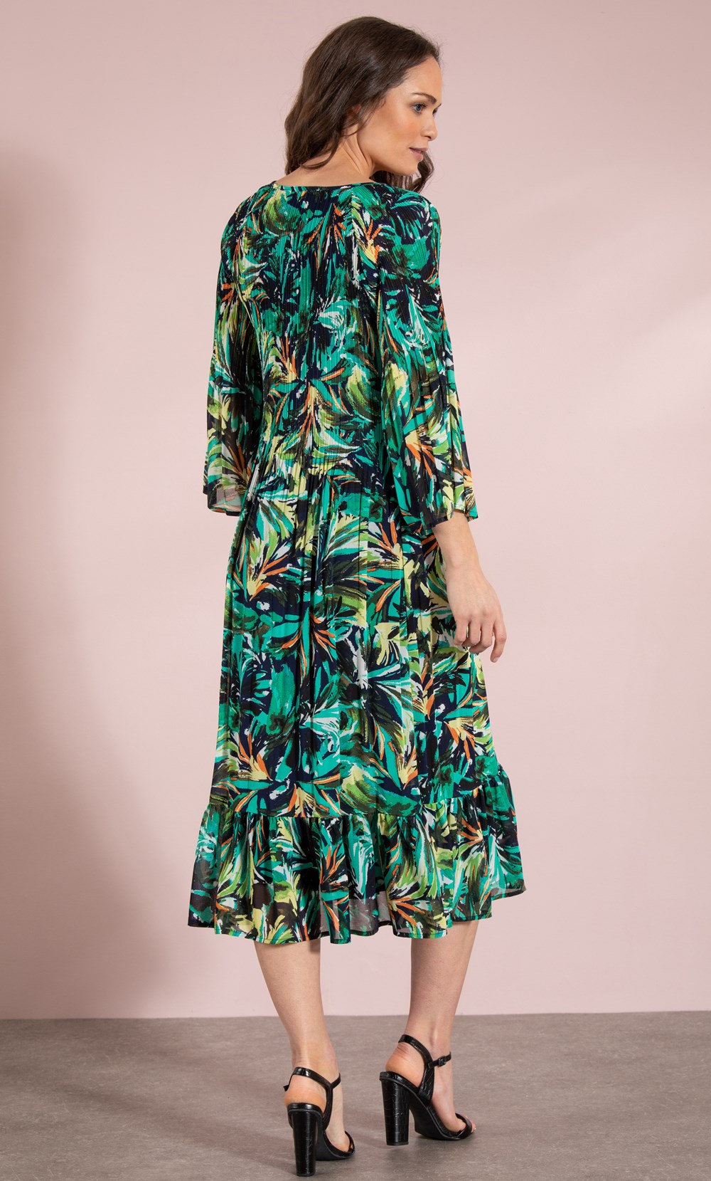 Botanical Print Pleated Midaxi Dress