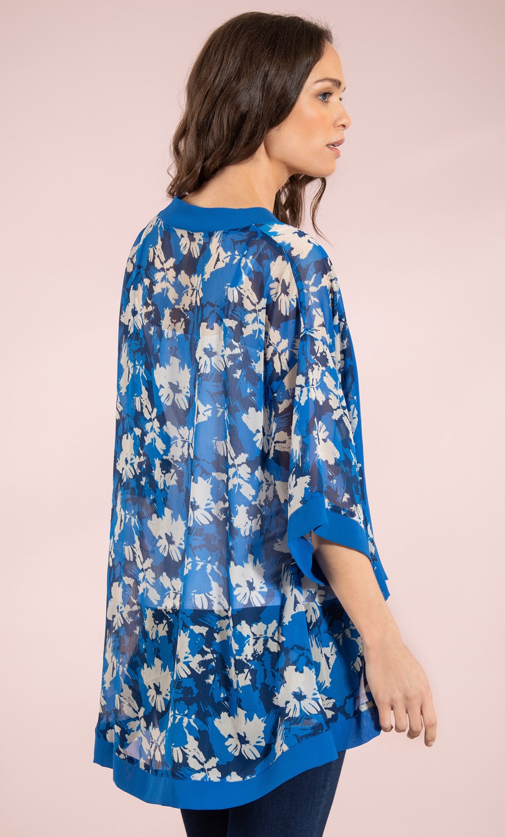 Floral Print Draped Front Chiffon Cover Up