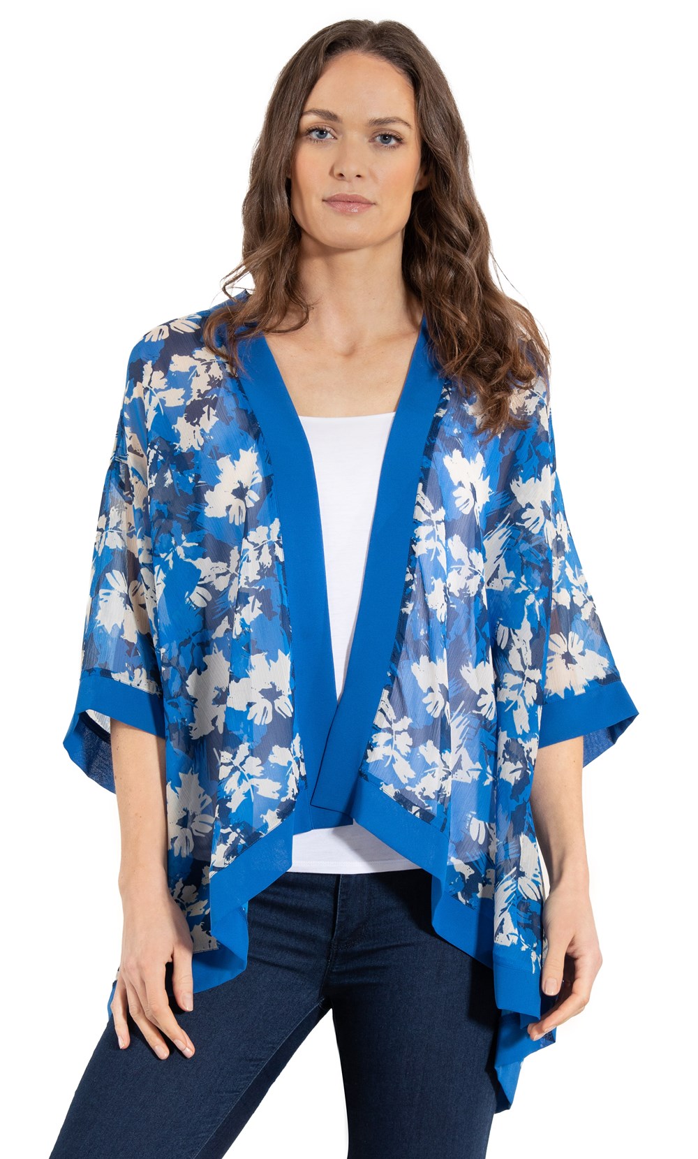 Floral Print Draped Front Chiffon Cover Up