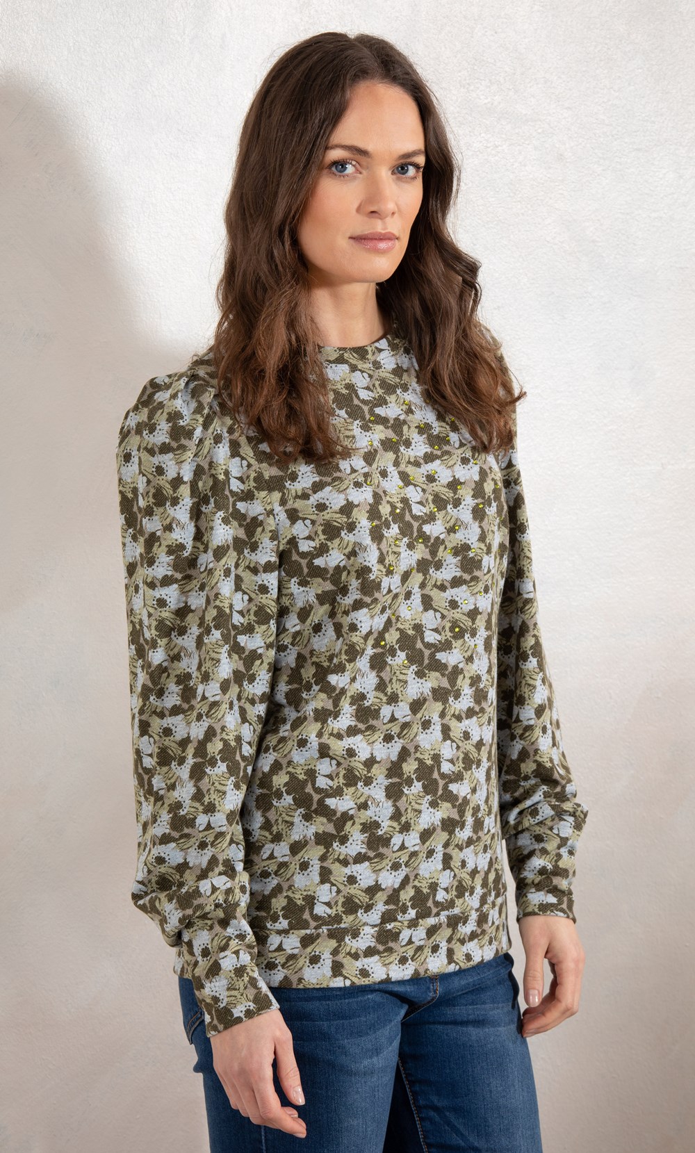 Puff Sleeve Printed Embellished Lounge Sweatshirt