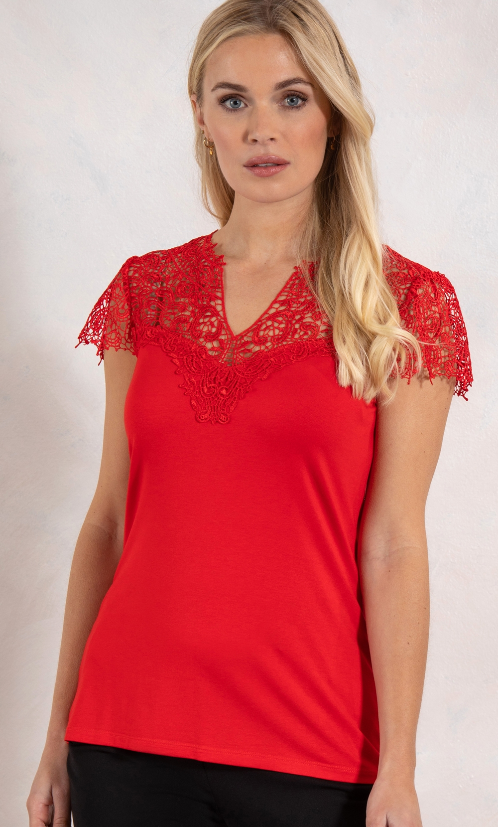 Short Sleeve Lace Trim Jersey Top