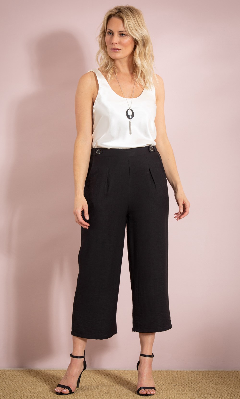 Cropped Wide Leg Pull On Trousers