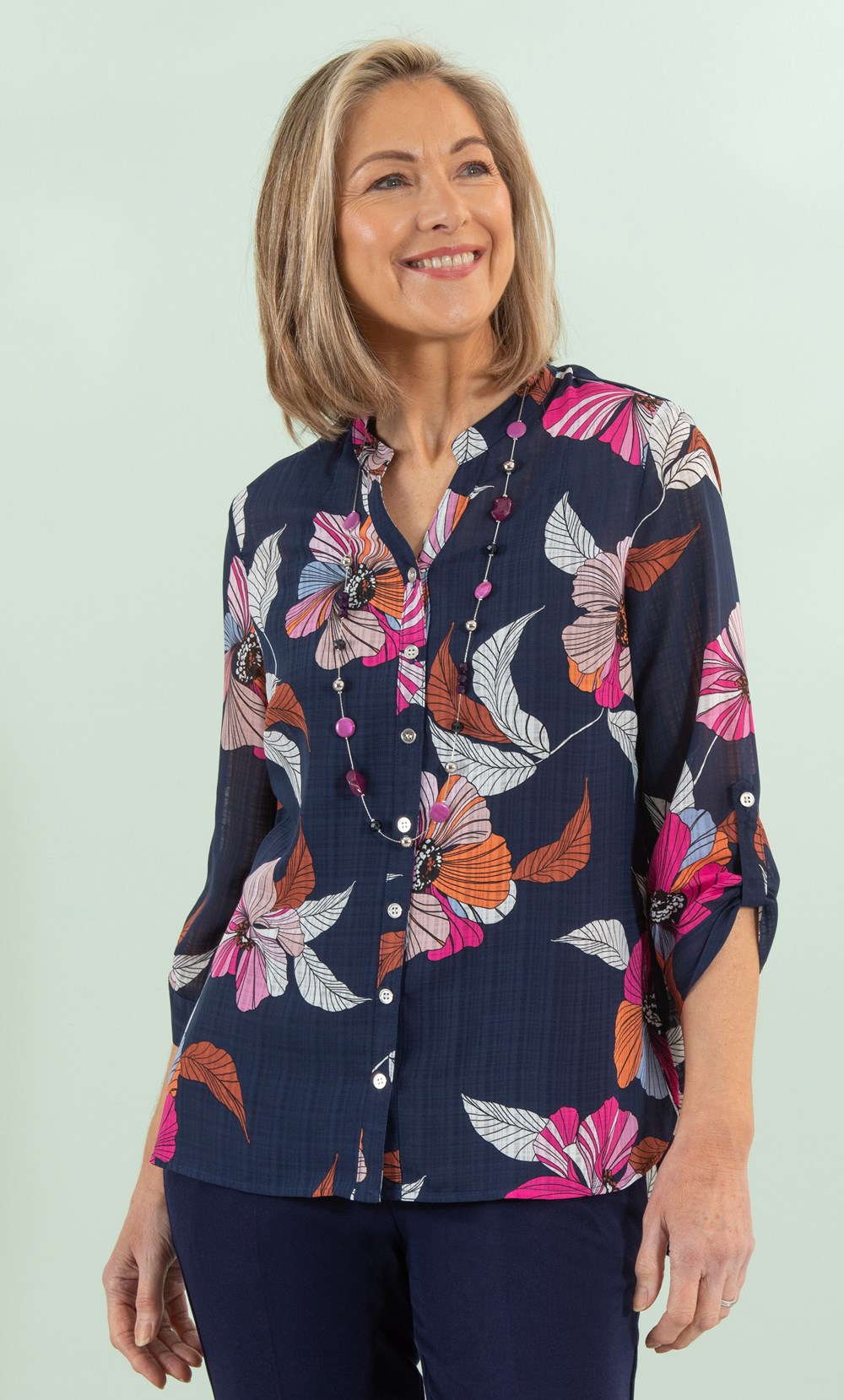 Anna Rose Floral Blouse With Necklace