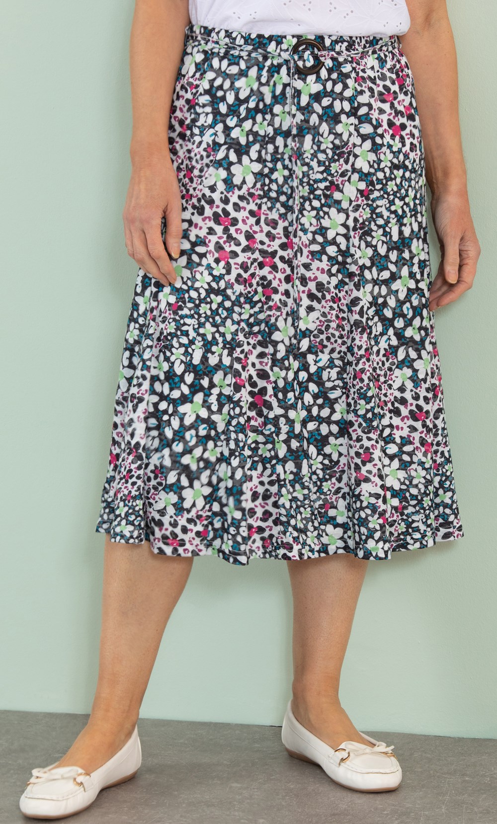 Anna Rose Floral Print Jersey Skirt