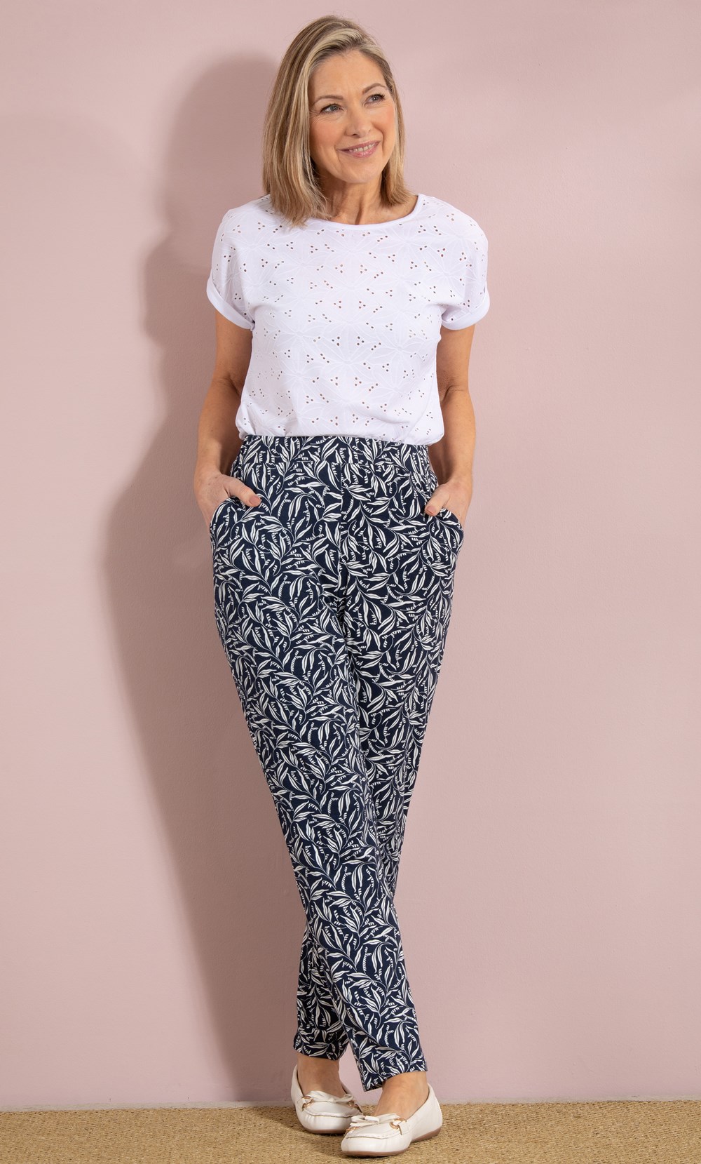 Anna Rose Leaf Printed Jersey Trousers