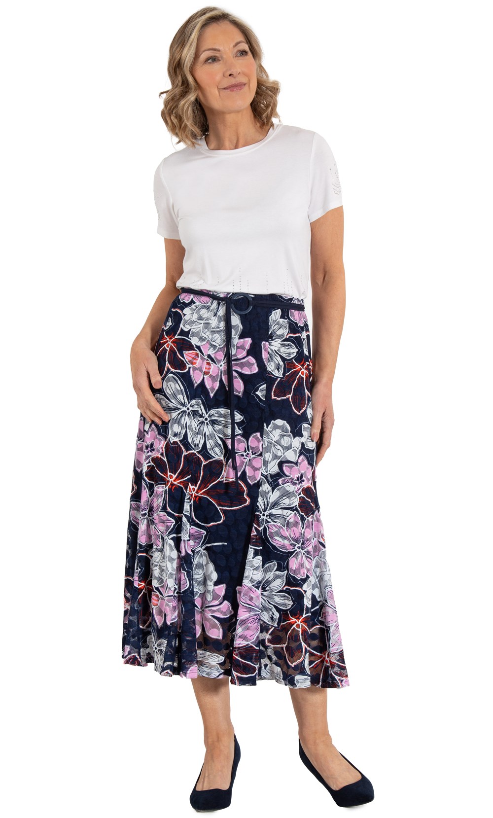 Anna Rose Floral Lace Mesh Midi Skirt