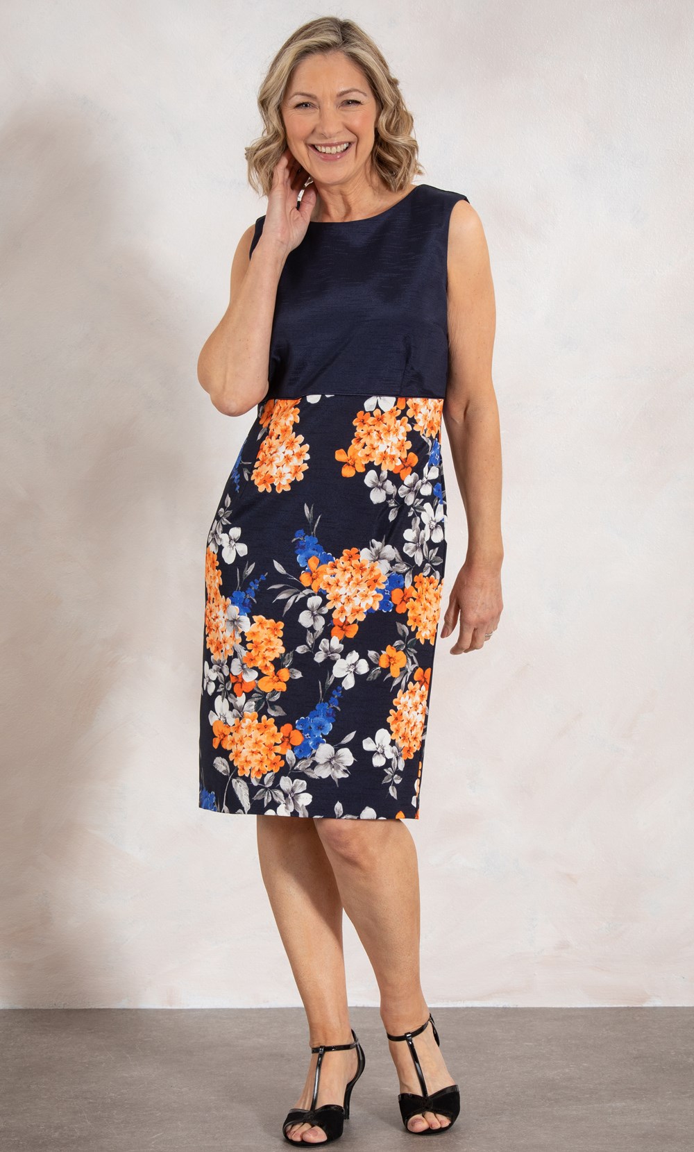 Anna Rose Fitted Printed Shantung Dress