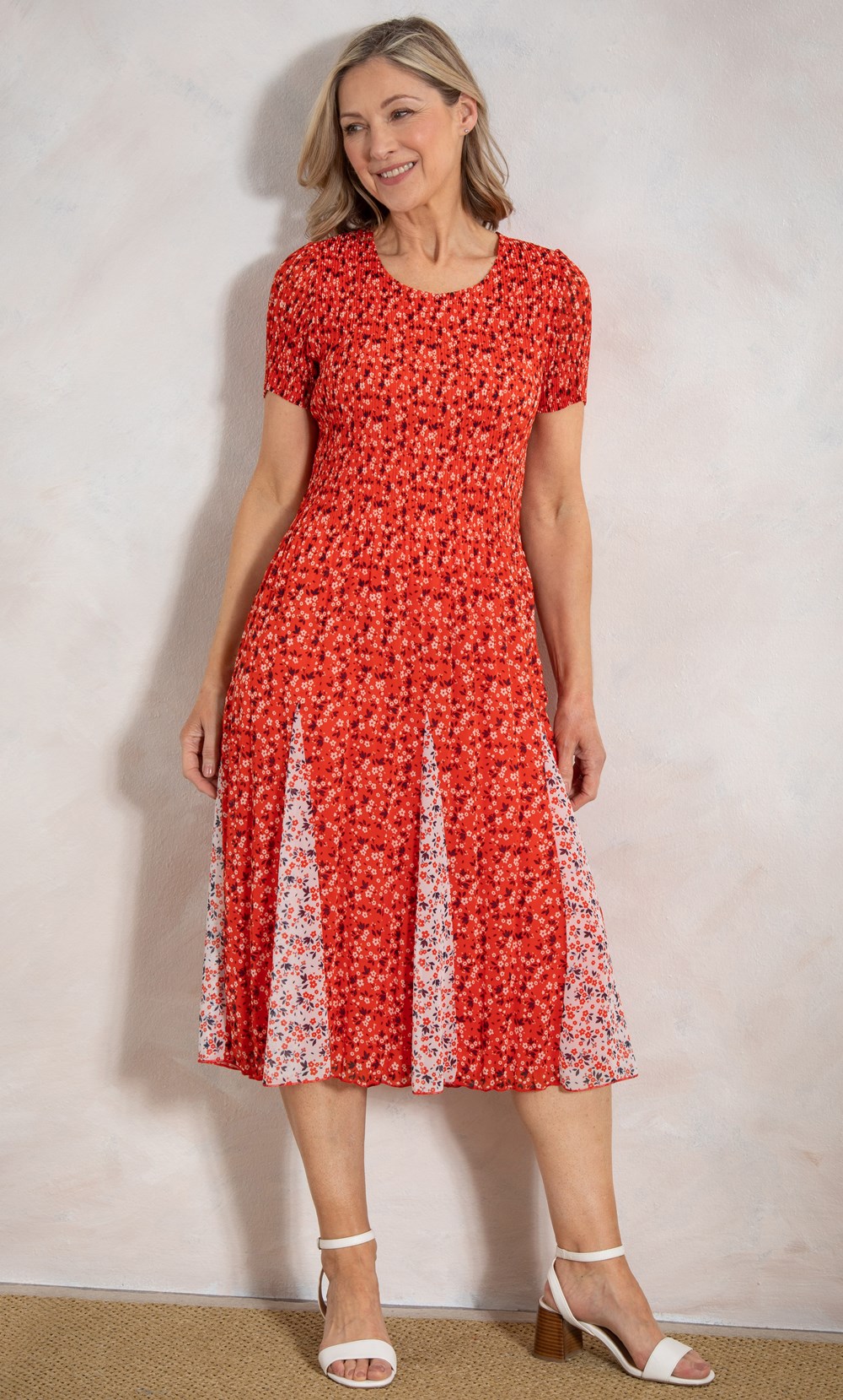 Brands - Anna Rose Anna Rose Floral Print Pleated Chiffon Dress Tomato/Multi Women’s