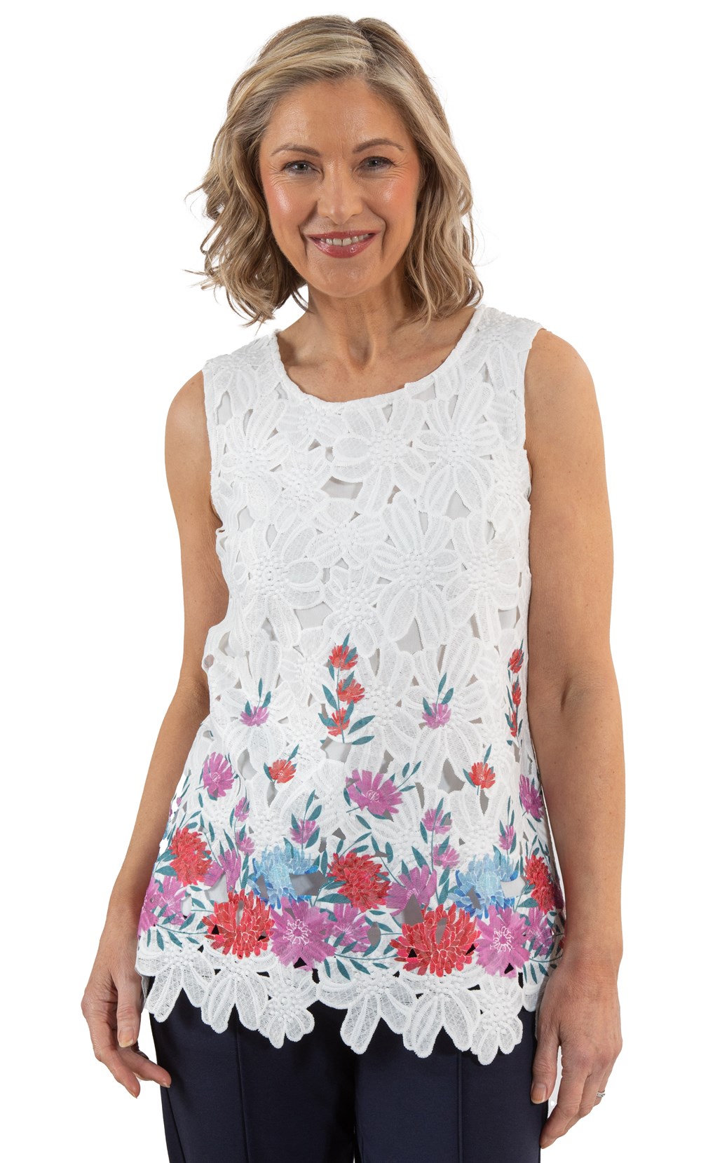 Anna Rose Floral Placement Print Lace Top