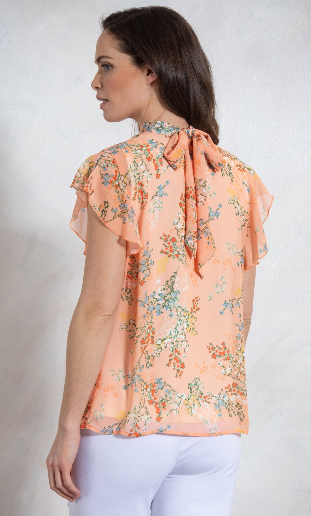 High Neck Floral Printed Chiffon Top