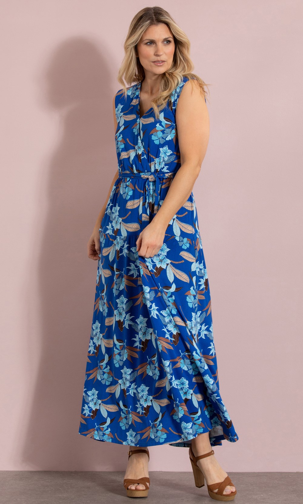 Floral Printed Sleeveless Jersey Maxi Dress