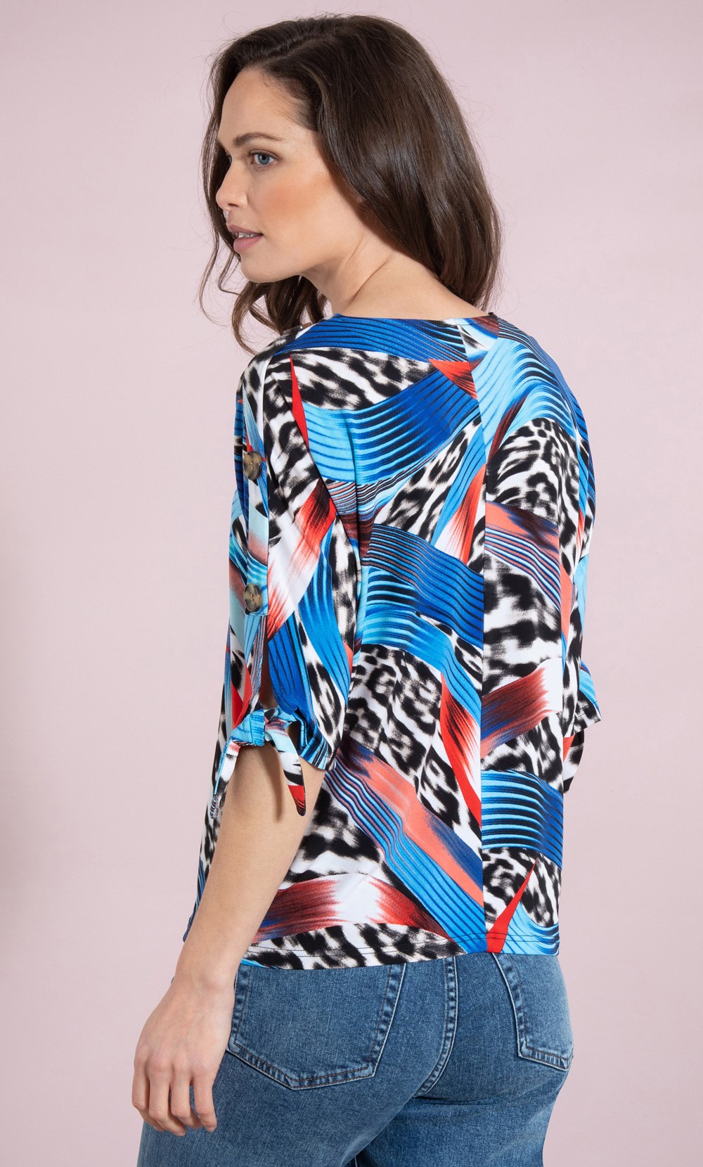 Printed Tie Cuff Jersey Top