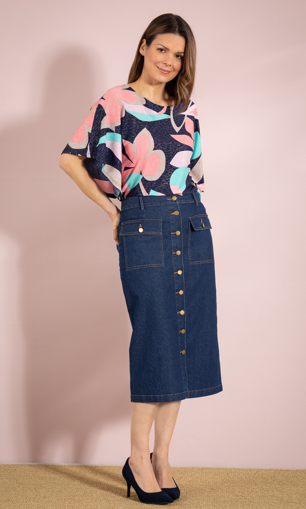 Brands - Klass Button Front Denim Midi Skirt Denim Blue Women’s
