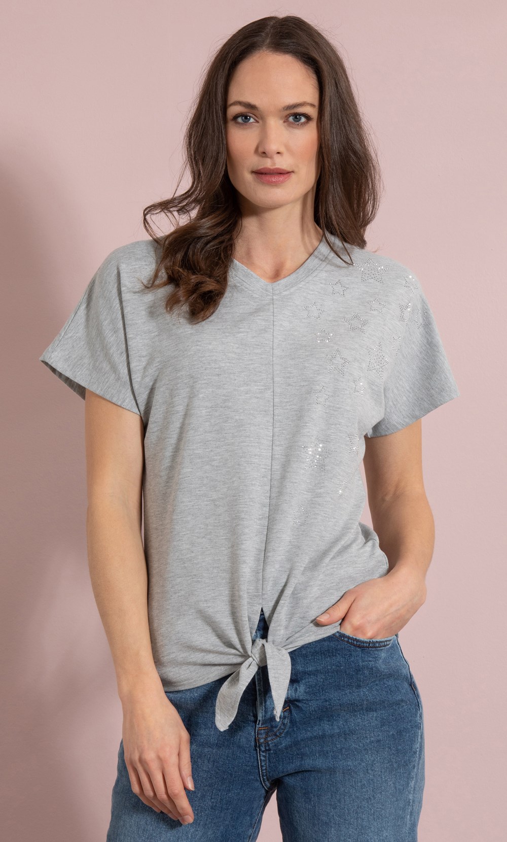 Embellished Tie Front Jersey Lounge Top