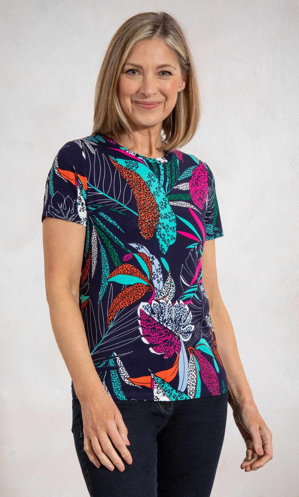Anna Rose Exotic Leaf Print Jersey Top