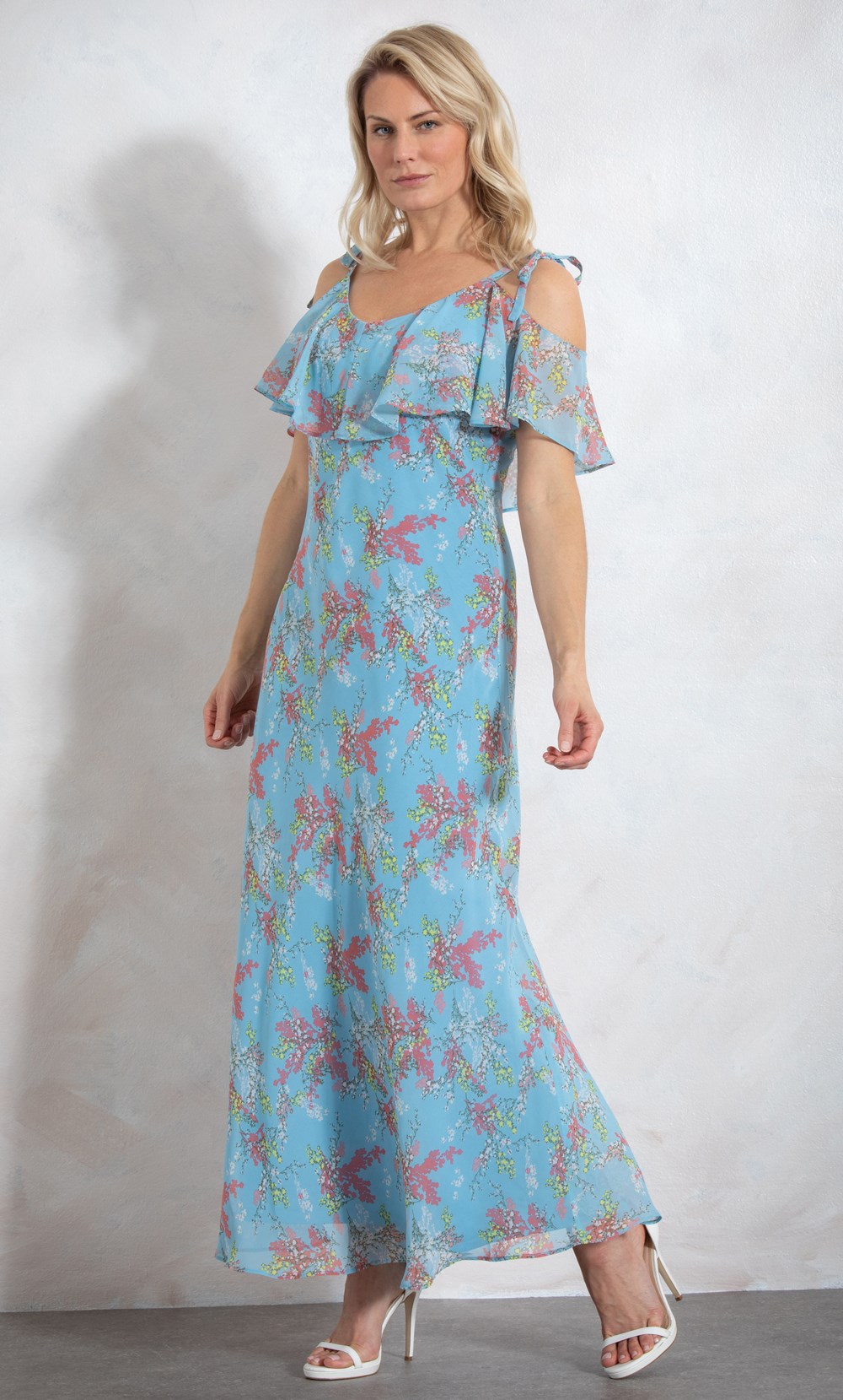 Chiffon Printed Cold Shoulder Maxi Dress
