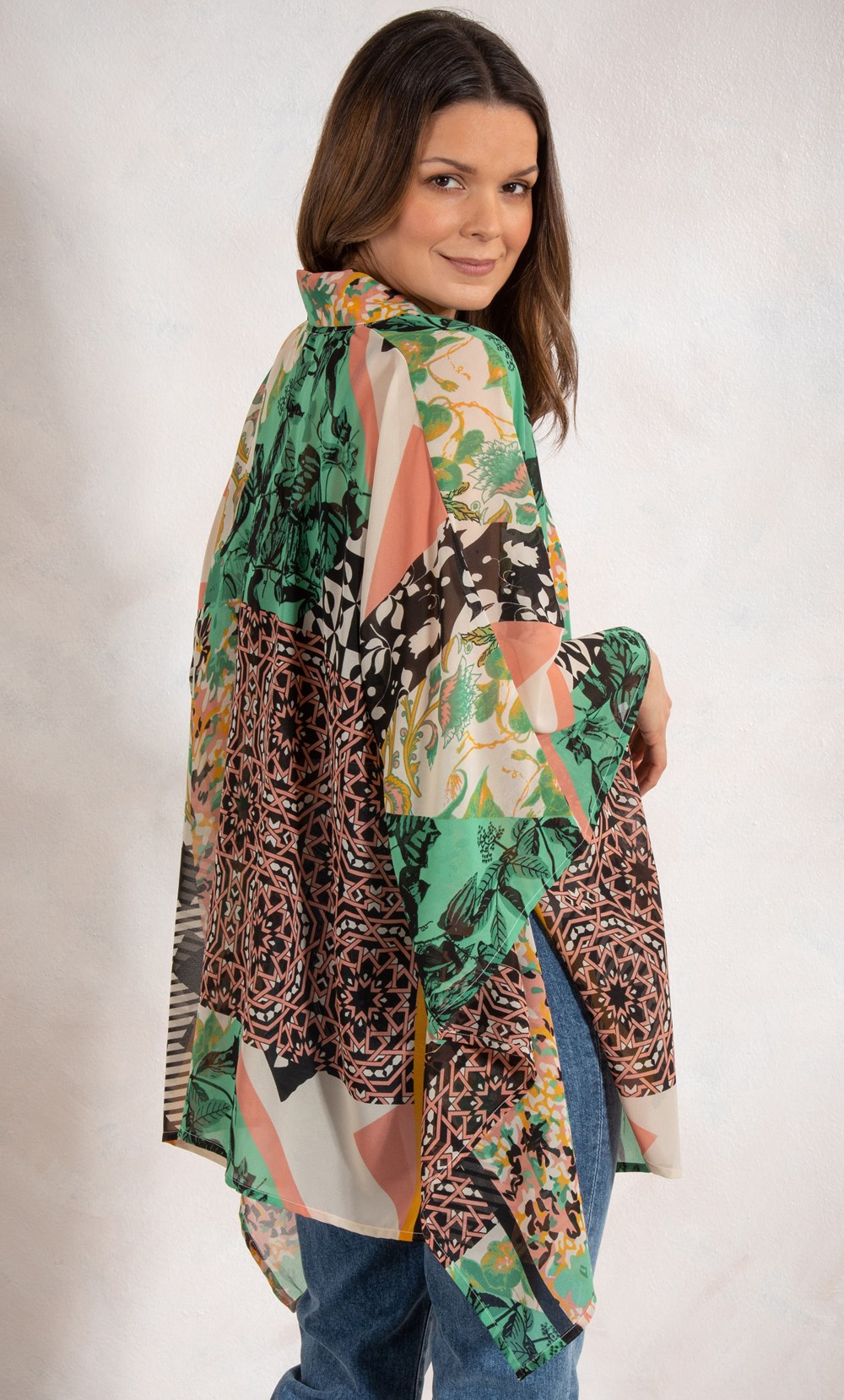 Patchwork Print Georgette Cover Up
