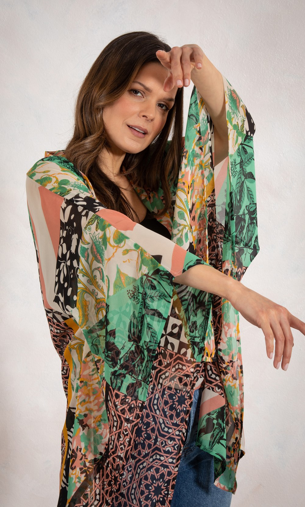 Patchwork Print Georgette Cover Up