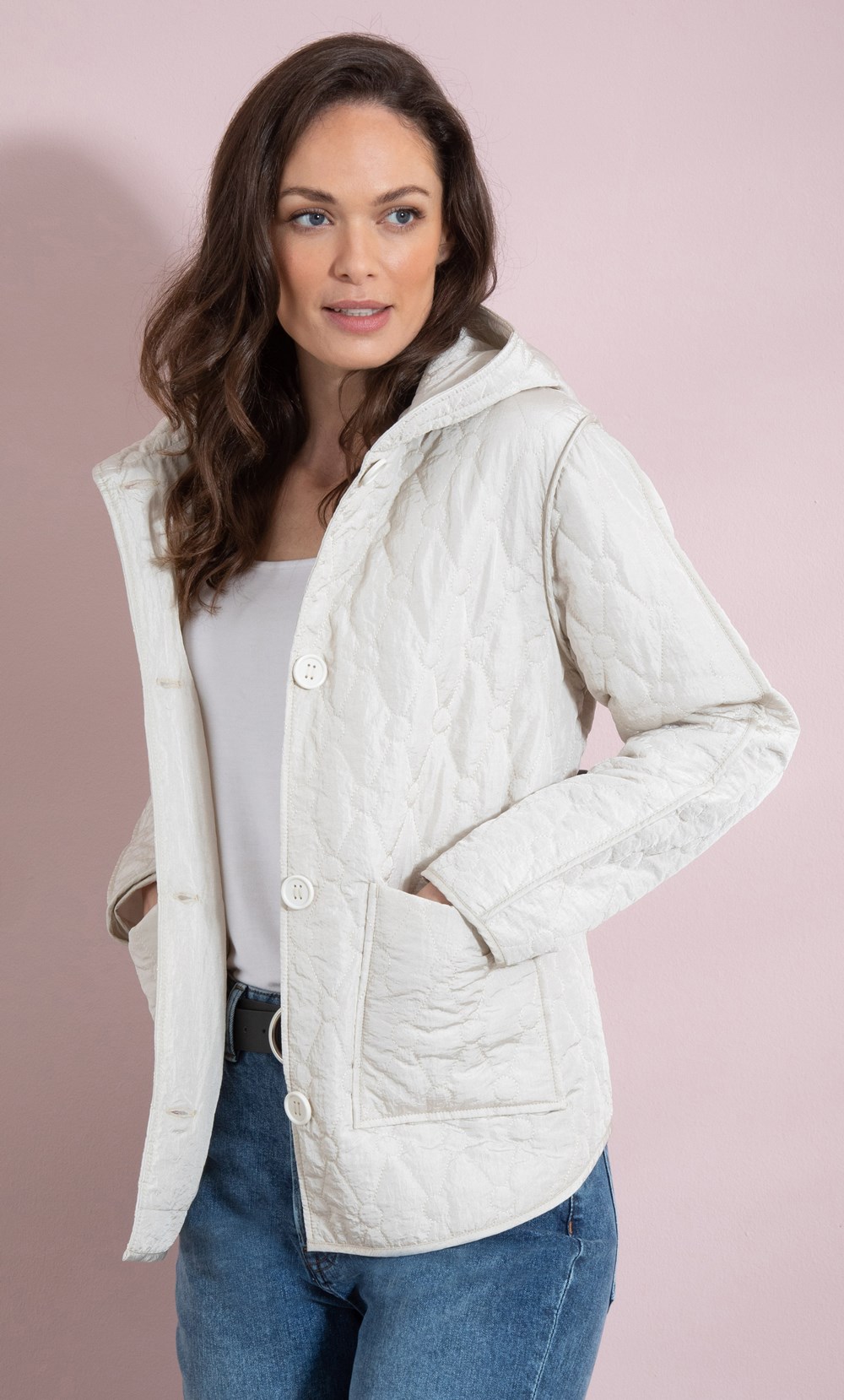 Quilted Button Jacket in White | Klass