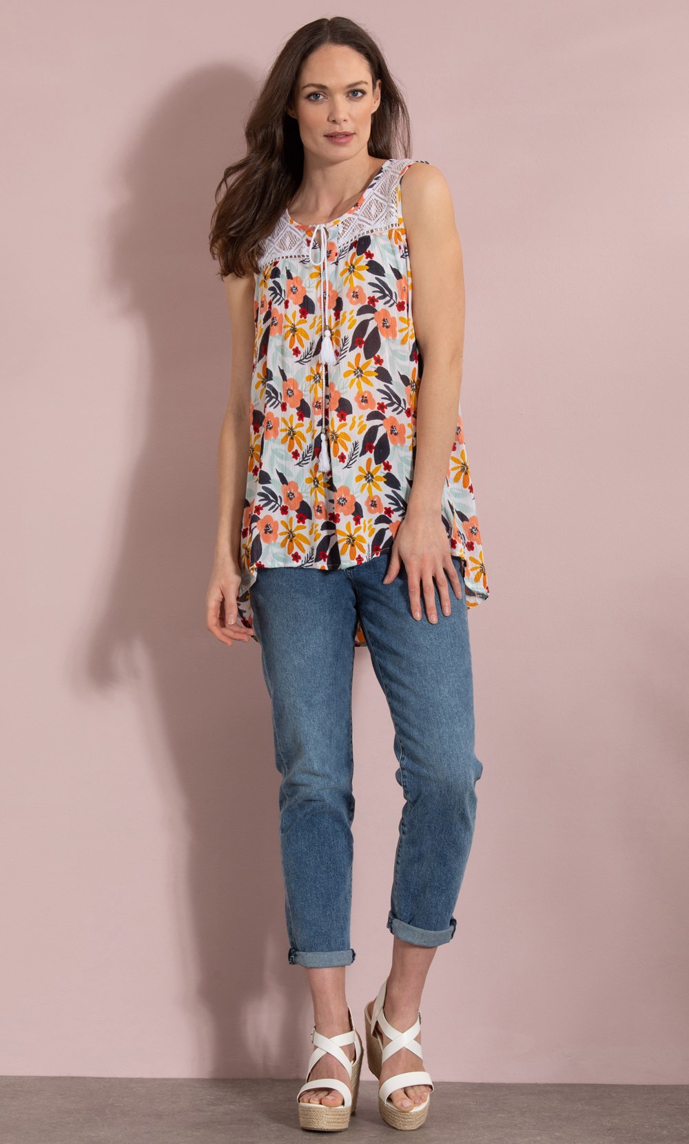 Bouquet Print Crinkle Tunic Top