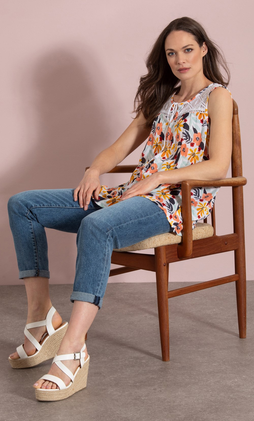 Bouquet Print Crinkle Tunic Top