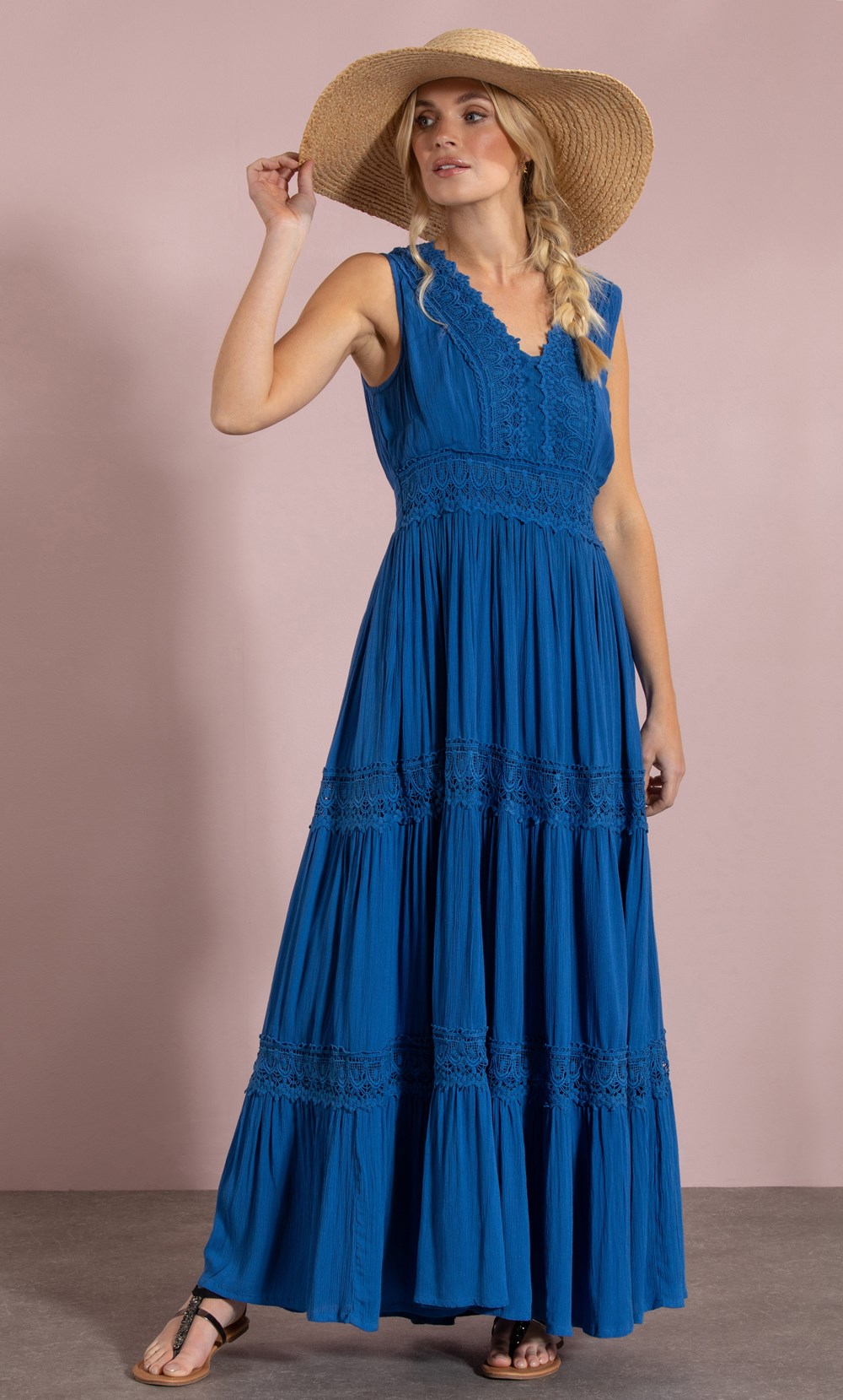 Sleeveless Lace Trim Boho Maxi Dress
