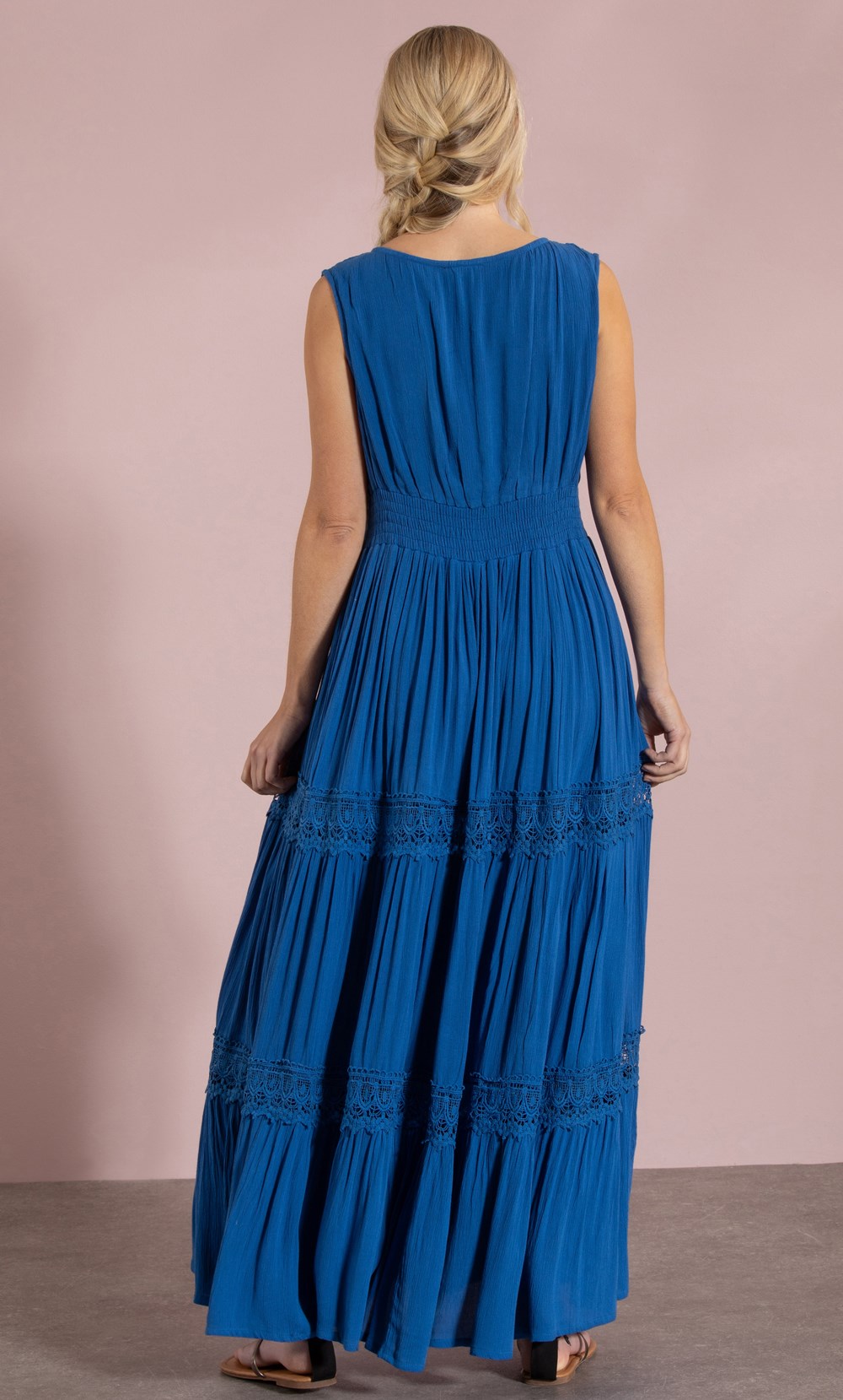 Sleeveless Lace Trim Boho Maxi Dress