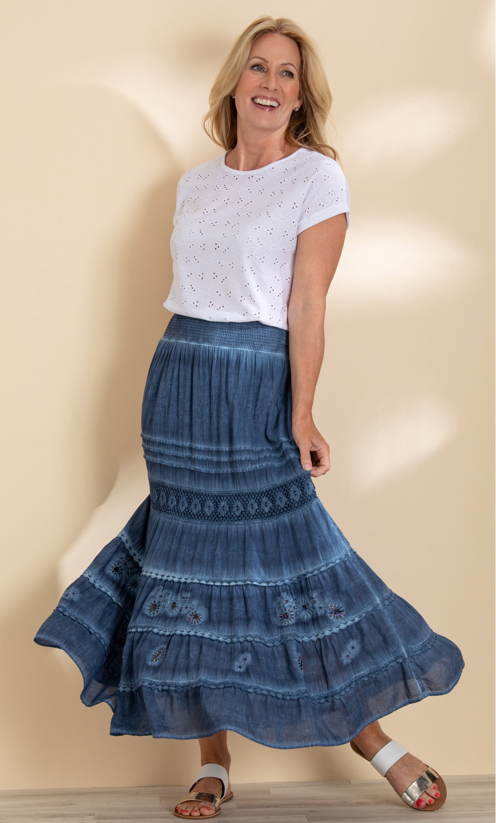 Anna Rose Embellished Washed Maxi Skirt