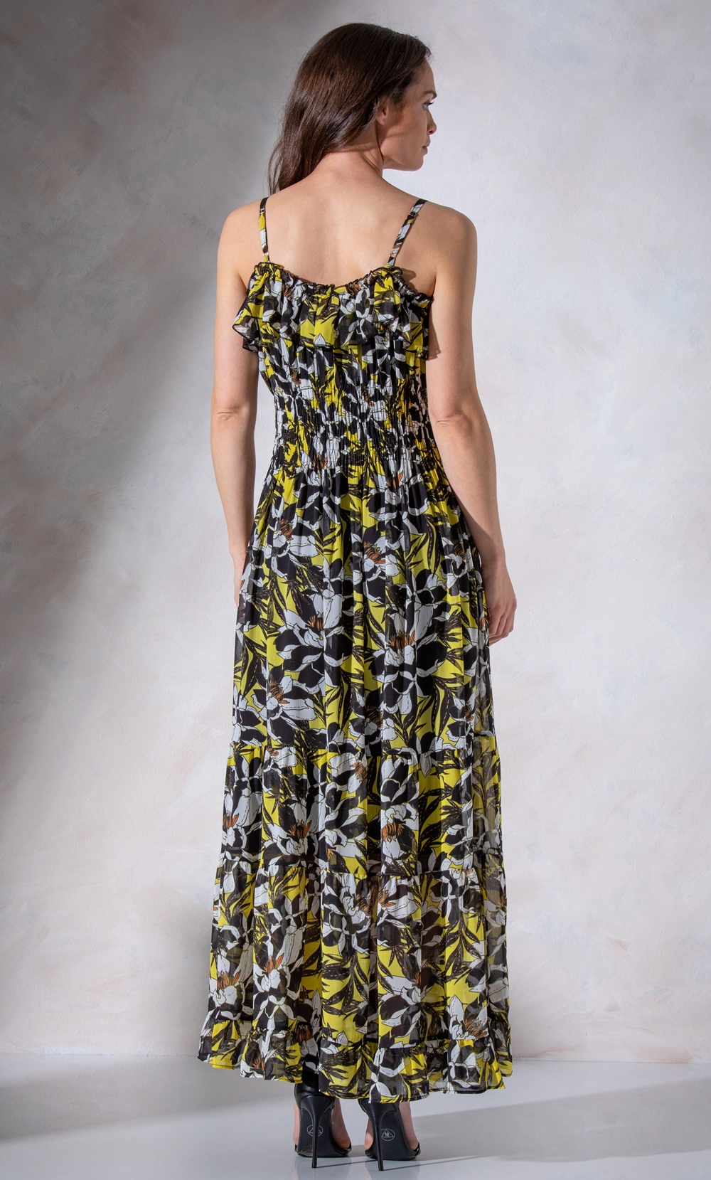 Bold Floral Tiered Strappy Maxi Dress