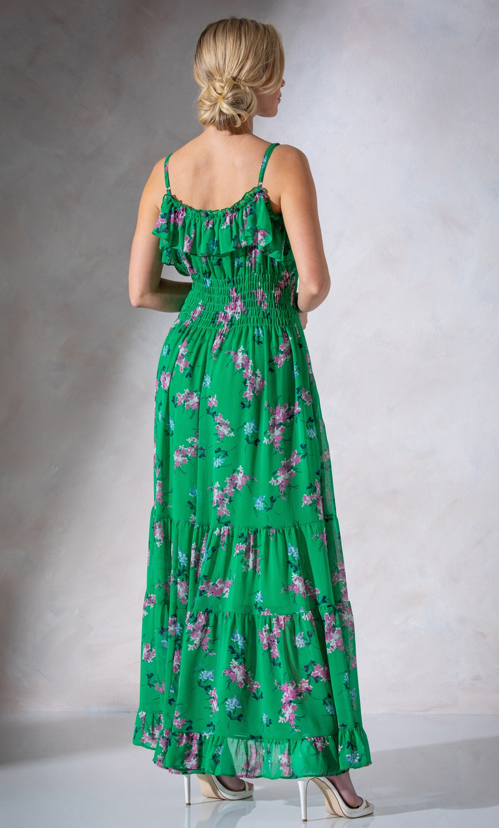 Floral Print Tiered Strappy Maxi Dress