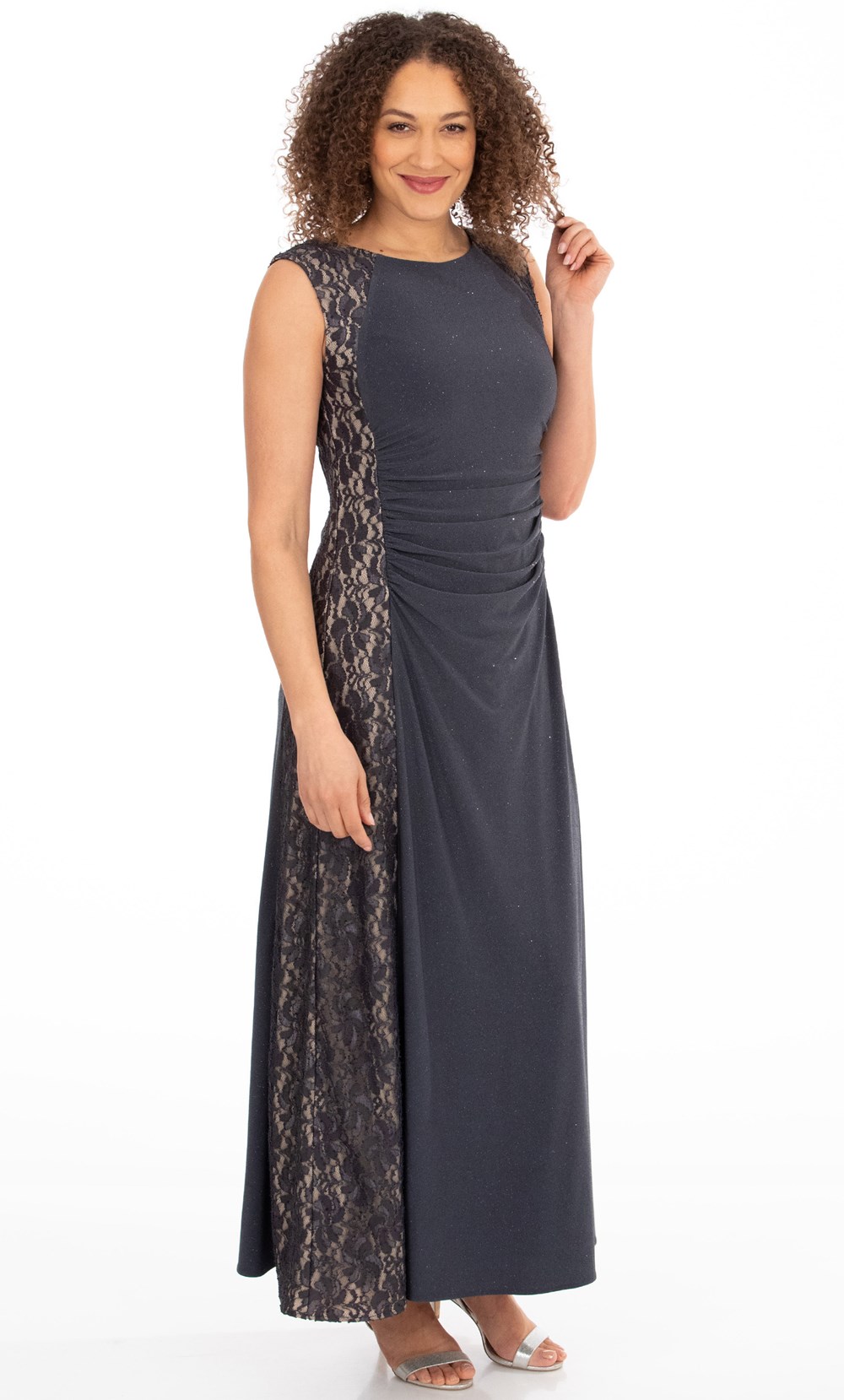 Lace Panel Shimmer Maxi Dress