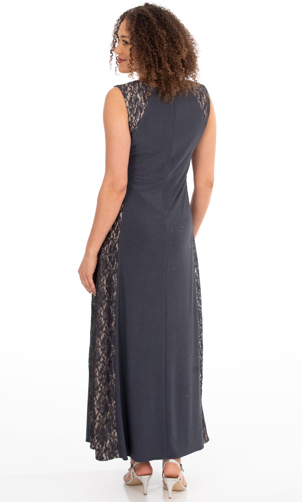 Lace Panel Shimmer Maxi Dress