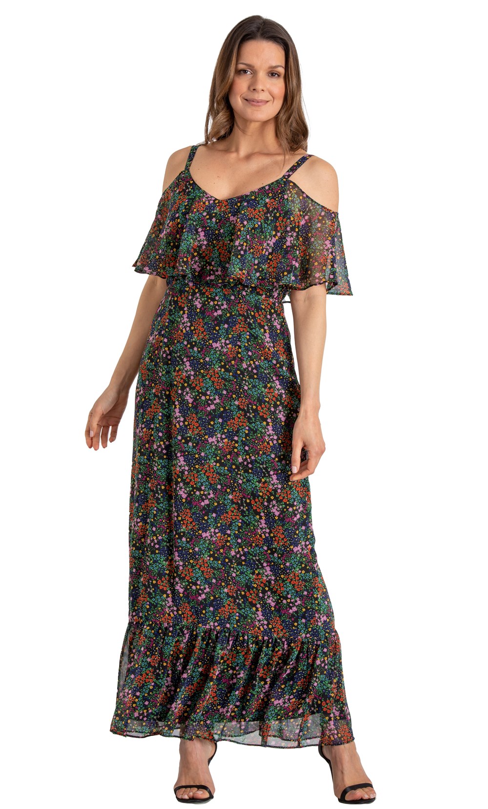 Meadow Print Chiffon Maxi Dress