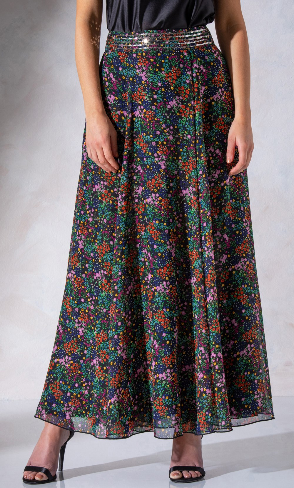 Meadow Print Chiffon Maxi Skirt