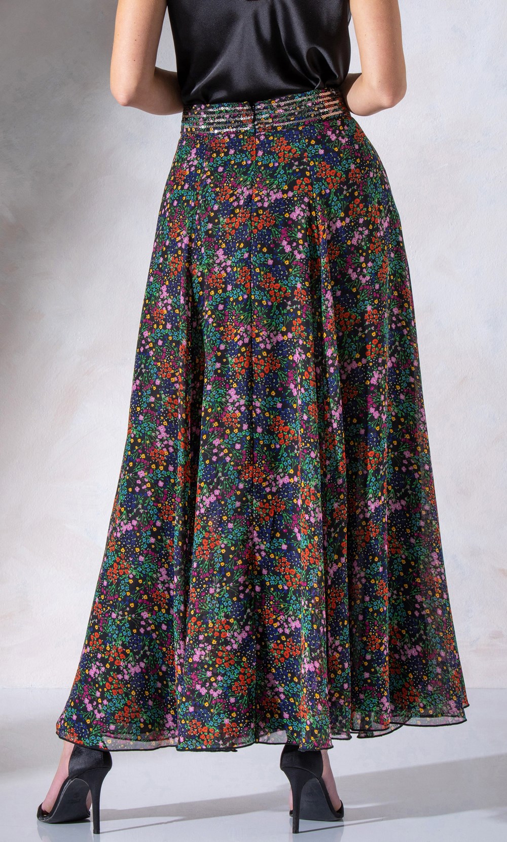 Meadow Print Chiffon Maxi Skirt