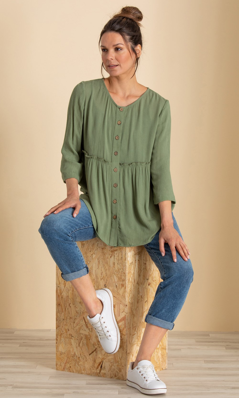 Relaxed Fit Crinkle Top