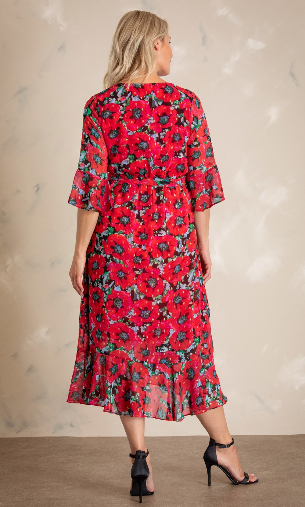 Floral Chiffon Print Fixed Wrap Midi Dress