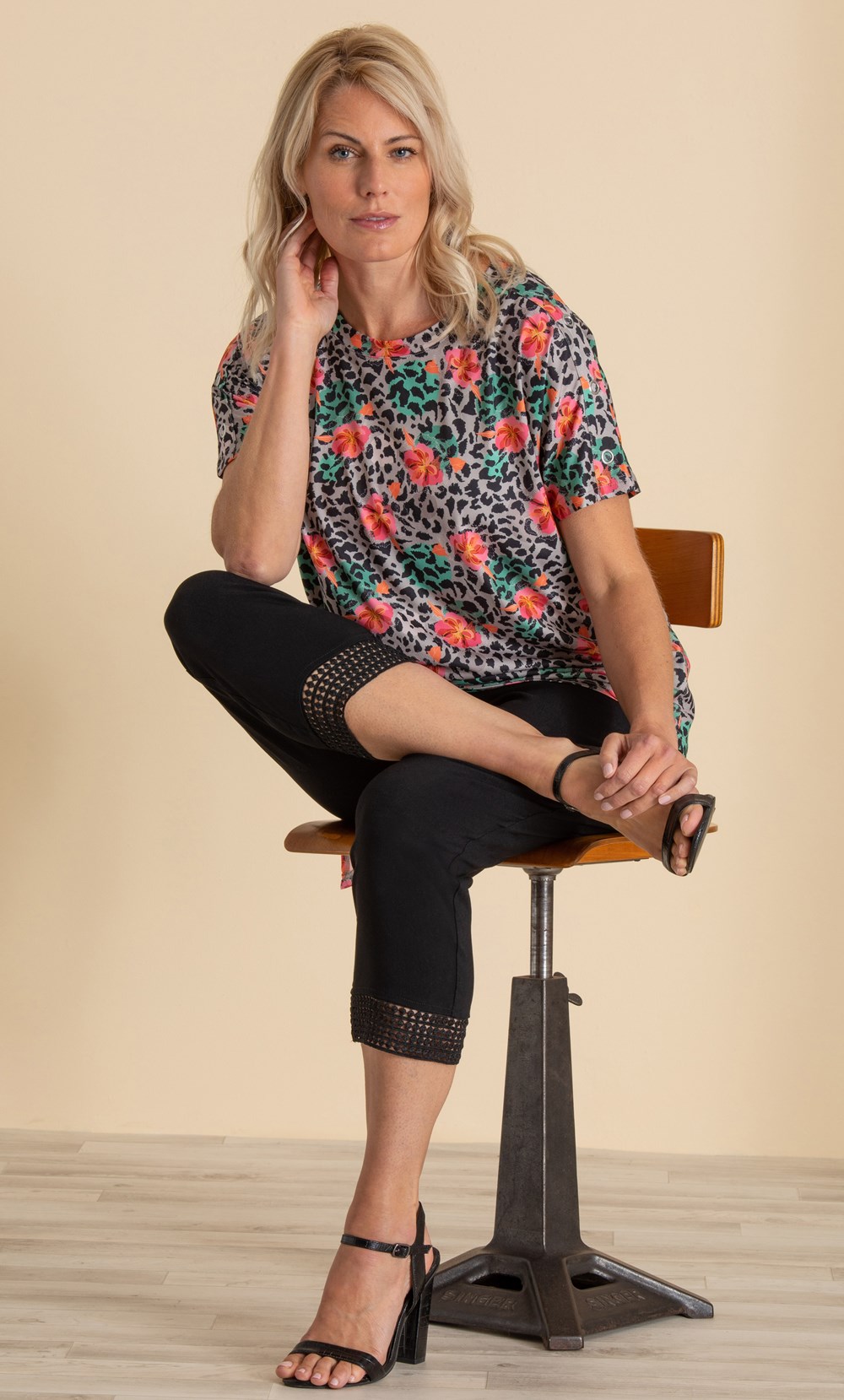 Printed Asymmetric Hem Tunic Top