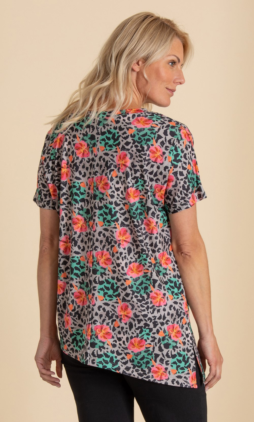 Printed Asymmetric Hem Tunic Top