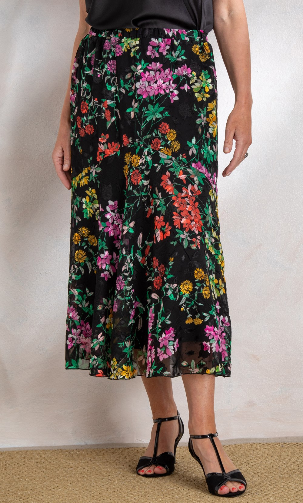 Anna Rose Floral Print Bias Cut Midi Skirt