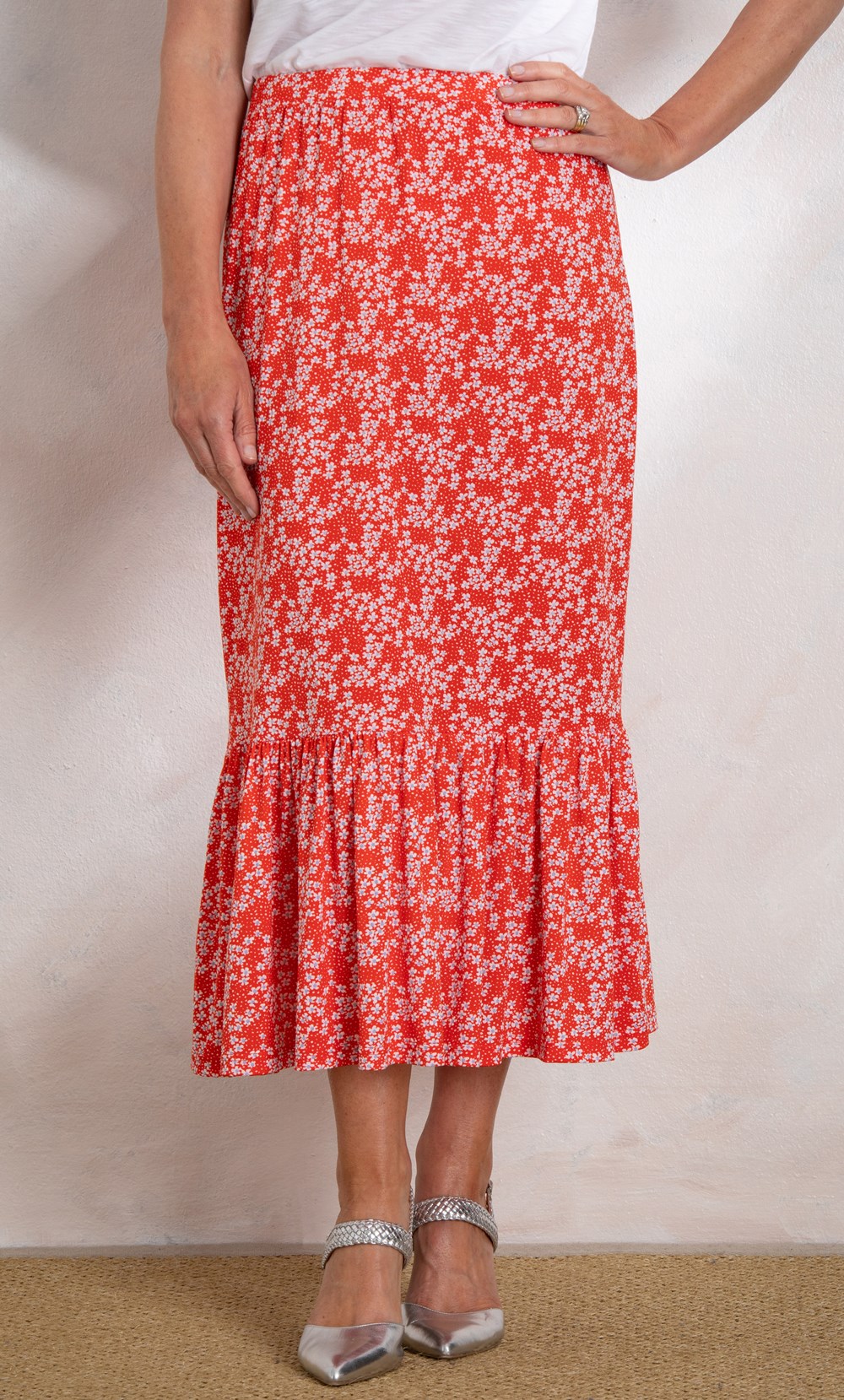 Anna Rose Dainty Floral Print Jersey Midi Skirt
