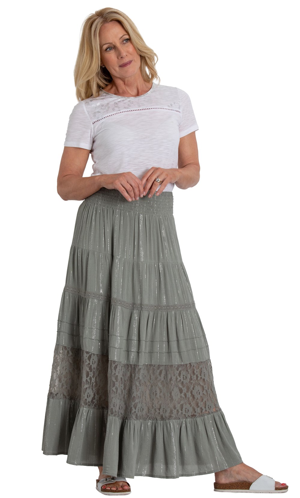 Anna Rose Tiered Pull On Maxi Skirt