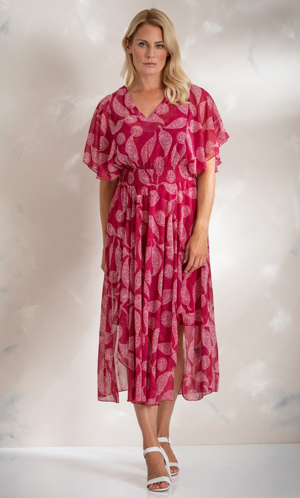 Printed Georgette V Neck Midi Dress