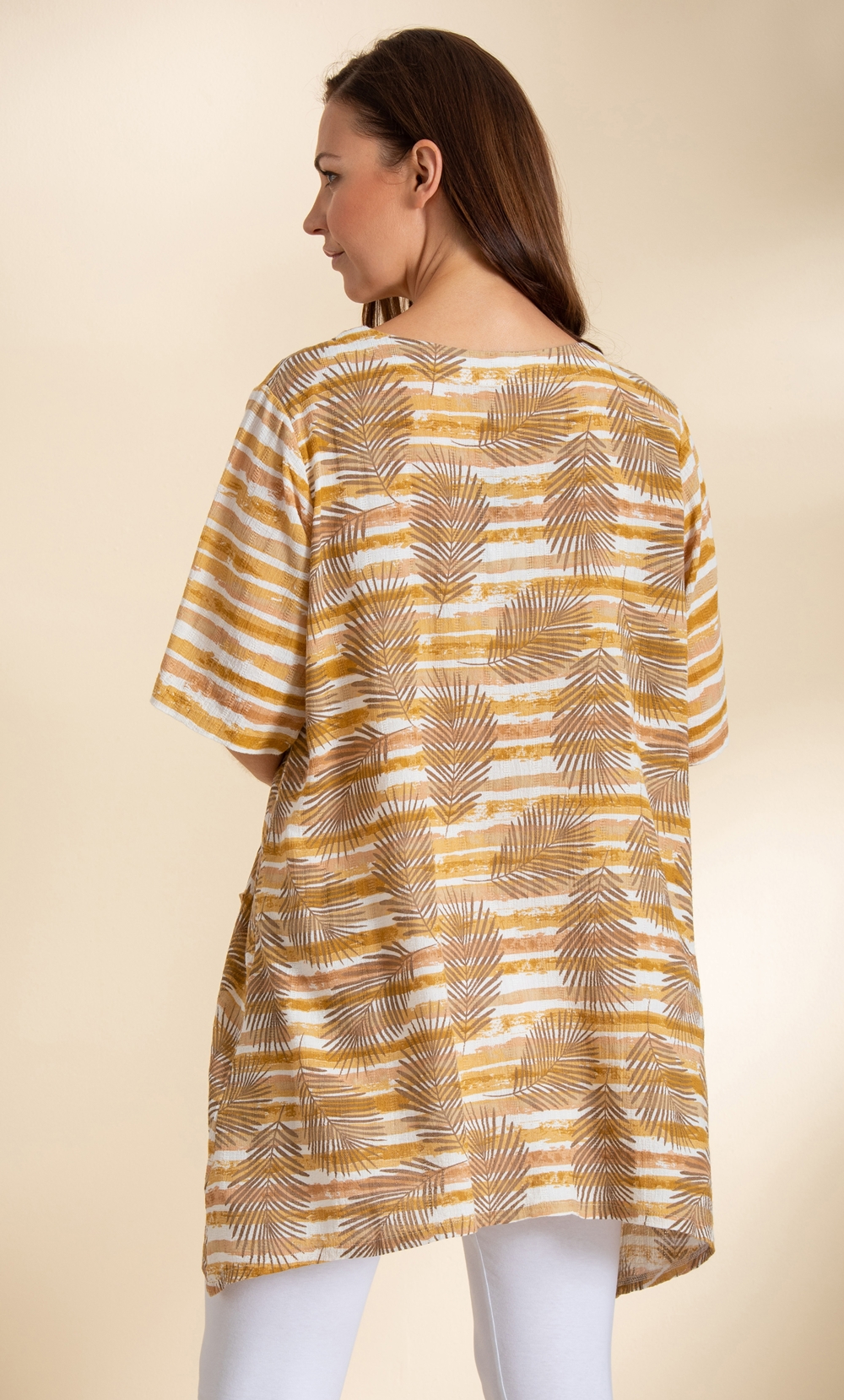 Leaf And Stripe Print Cotton Tunic Top