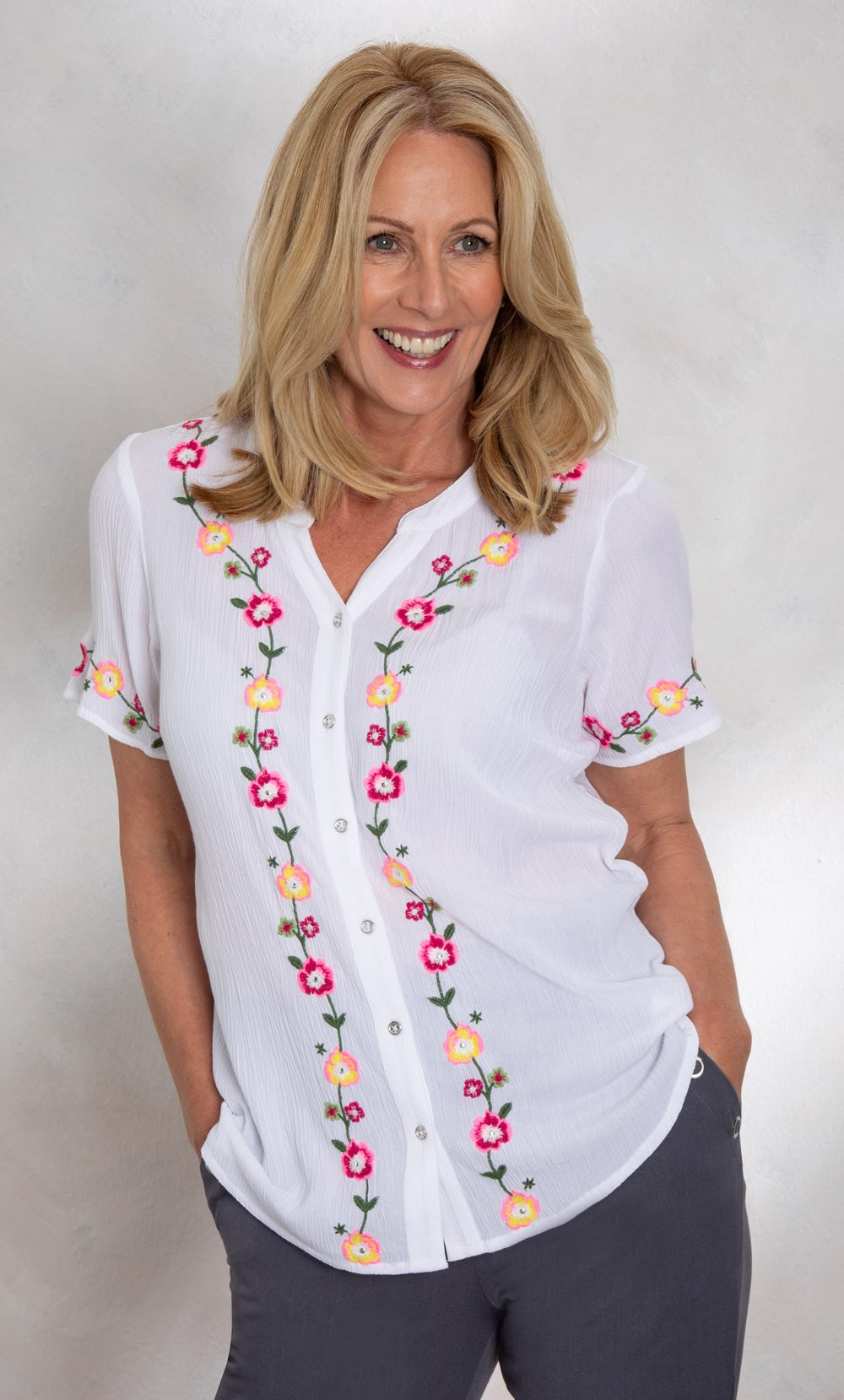 Anna Rose Floral Embroidered Blouse