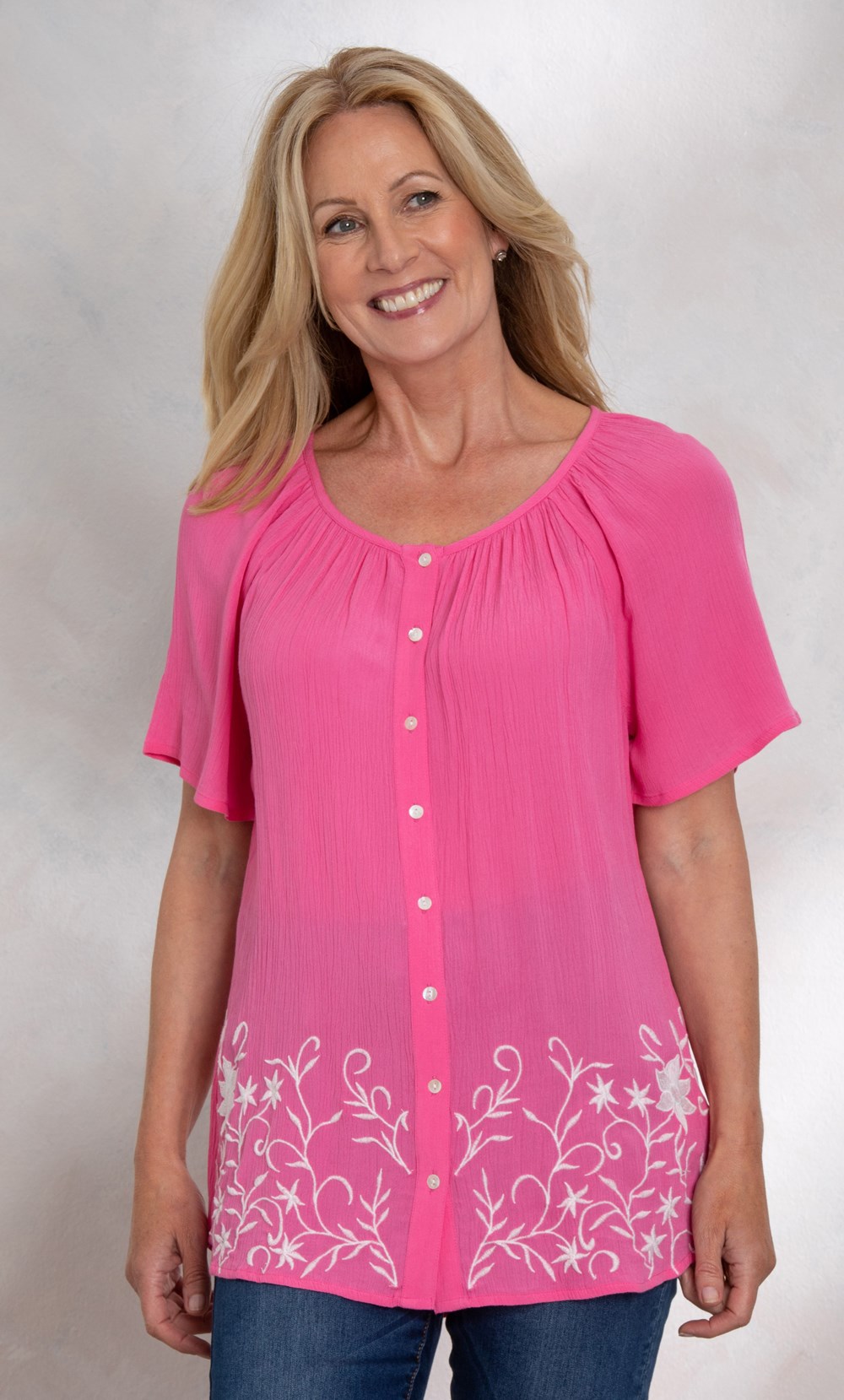 Anna Rose Embroidered Crinkle Blouse