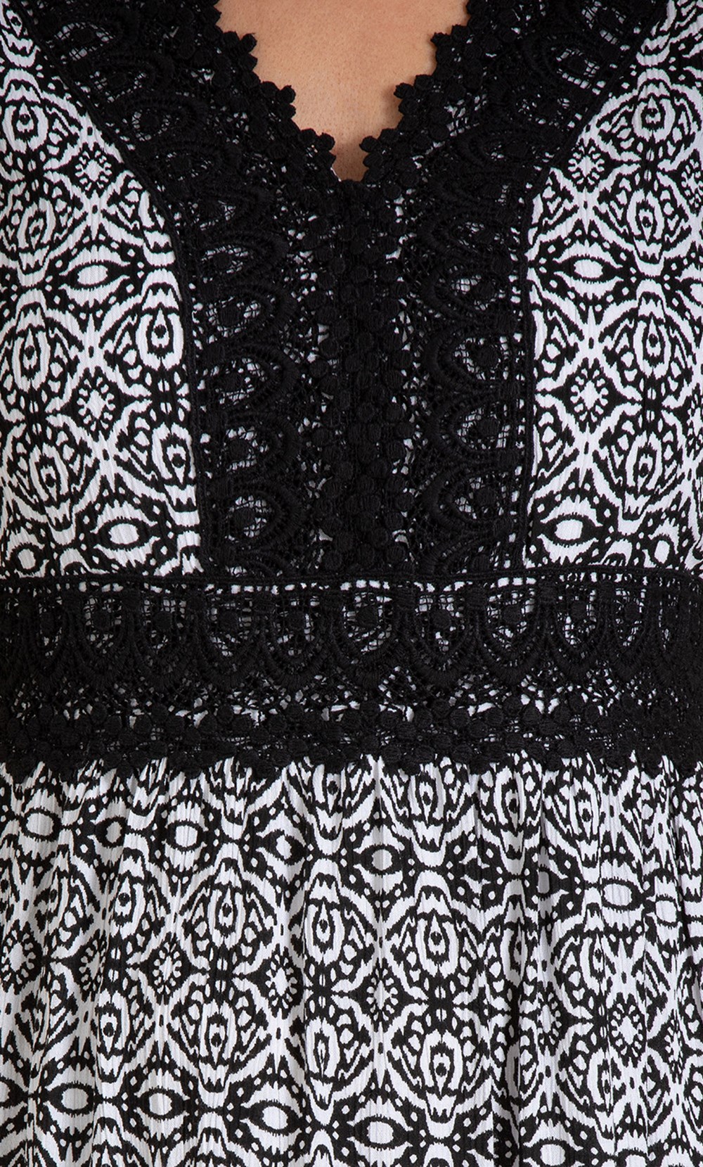Sleeveless Lace Trim Printed Boho Maxi Dress