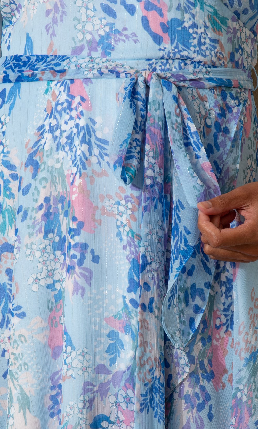 Floral Print Layered Chiffon Wrap Midi Dress